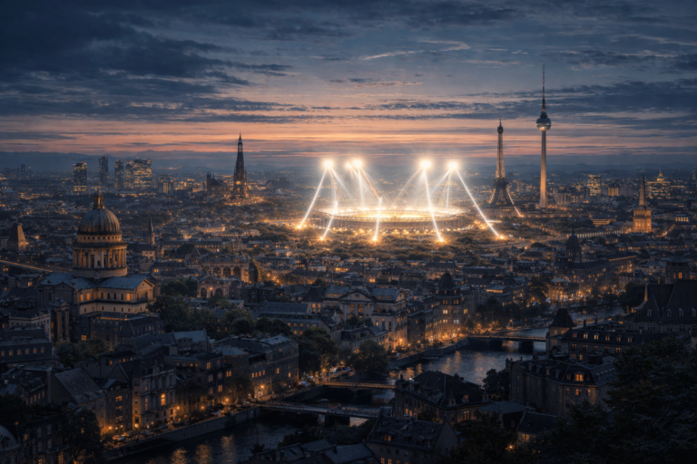 Evening football atmosphere across European cities during live matches.
