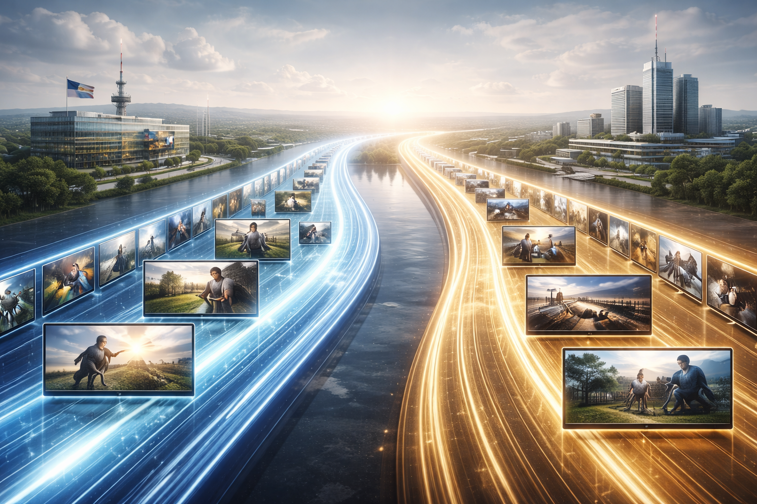 Public and private TV channels coexisting in Europe