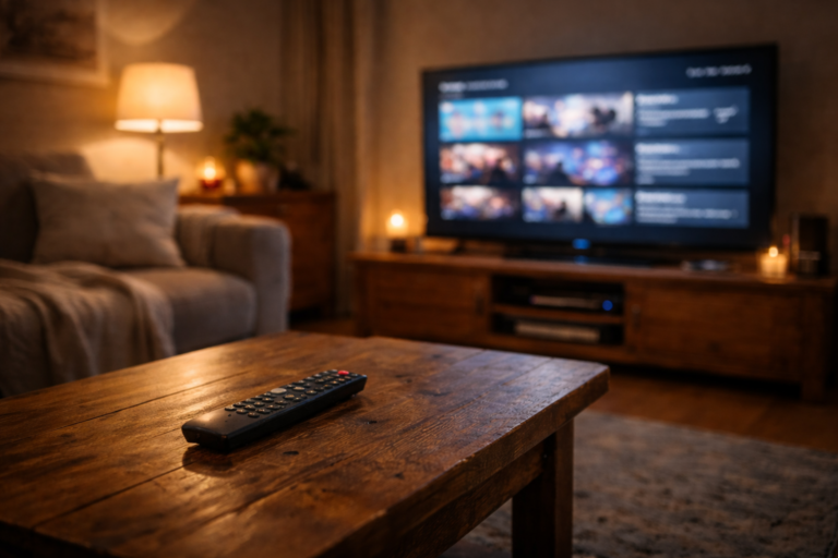 TV remote and channel list screen showing how viewers switch channels in Czech homes in 2026.