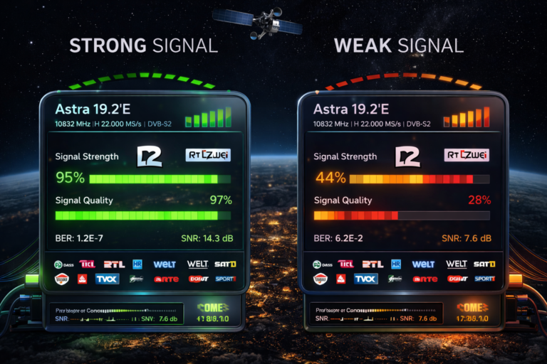 Comparison of strong and weak German channel signals Astra 19.2