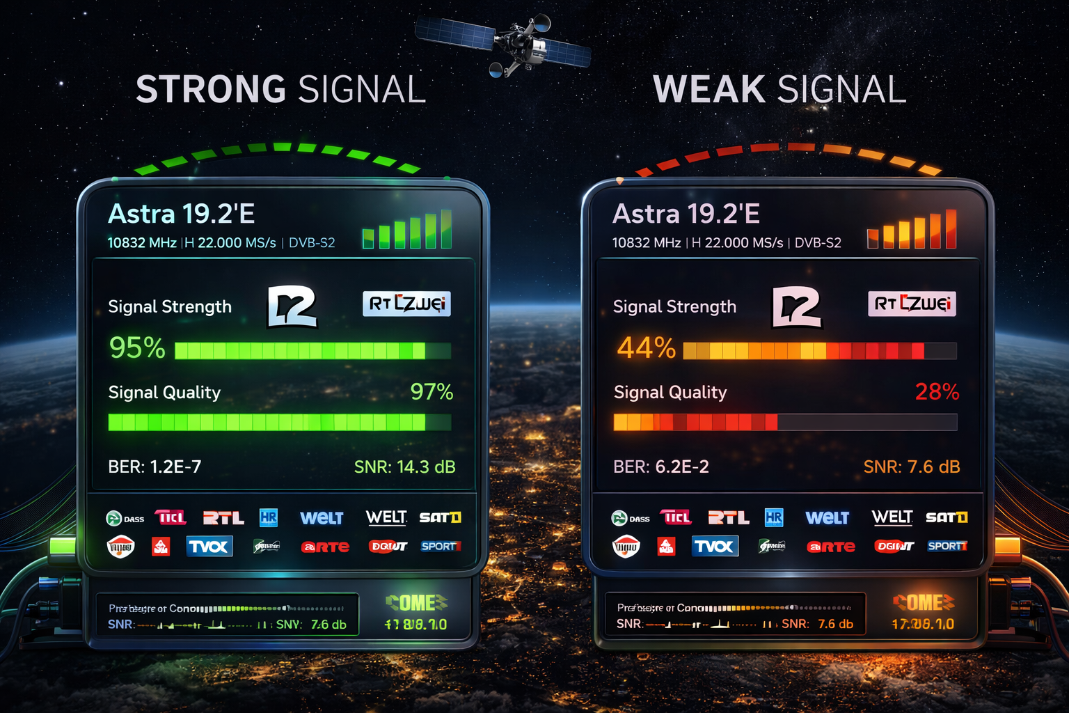 Comparison of strong and weak German channel signals Astra 19.2