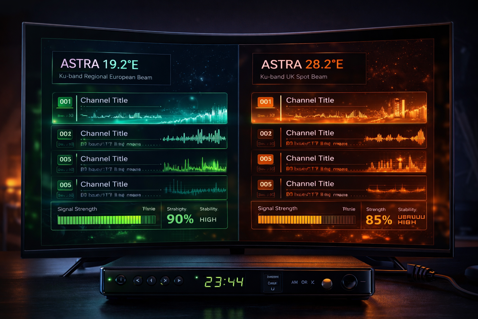 German channels on Astra 19.2E vs UK channels on Astra 28.2E comparison
