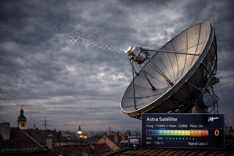 Satellite dish experiencing weak Astra 19.2 signal.