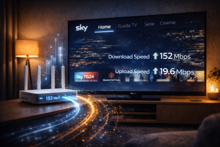 Home network setup for Sky Italia streaming with router and smart TV