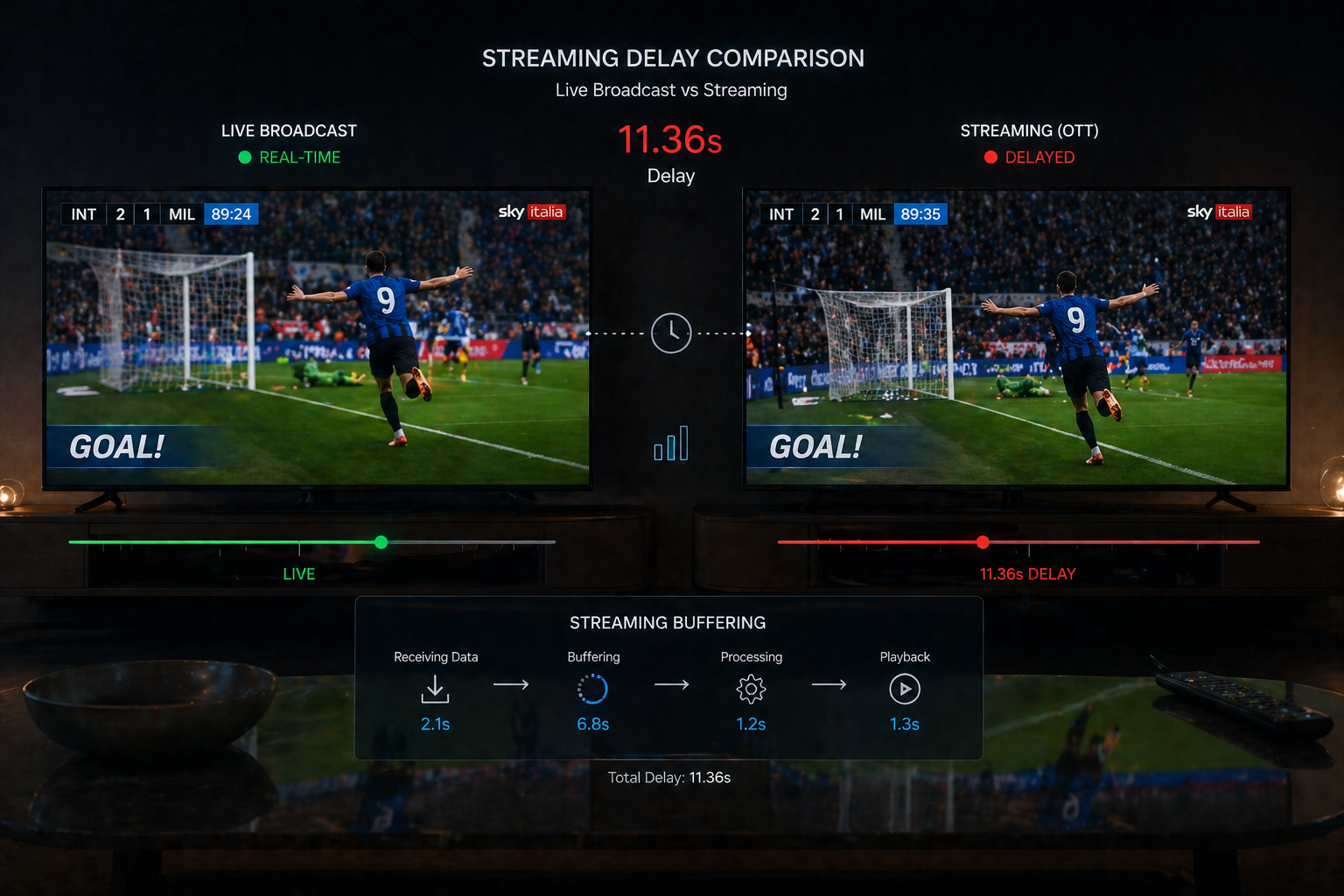Sky Italia goal appearing late on TV due to streaming delay