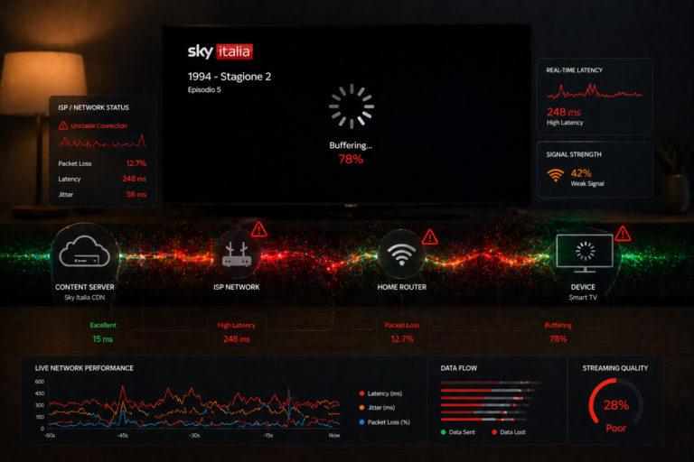 Sky Italia streaming affected by unstable network and fluctuating data flow