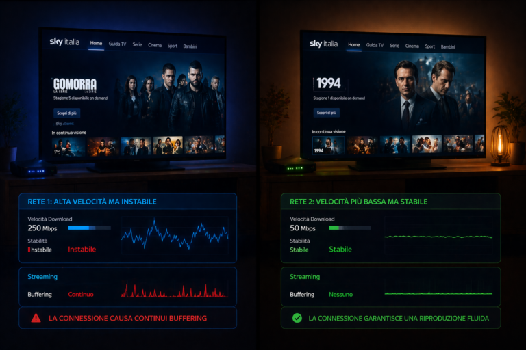 Sky Italia streaming difference between fast unstable and stable internet connection
