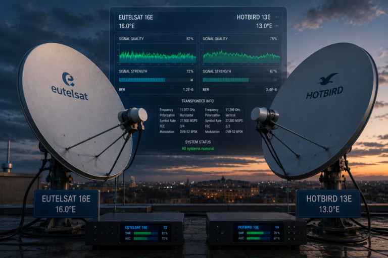 Comparison between Eutelsat 16E and Hotbird satellite reception.