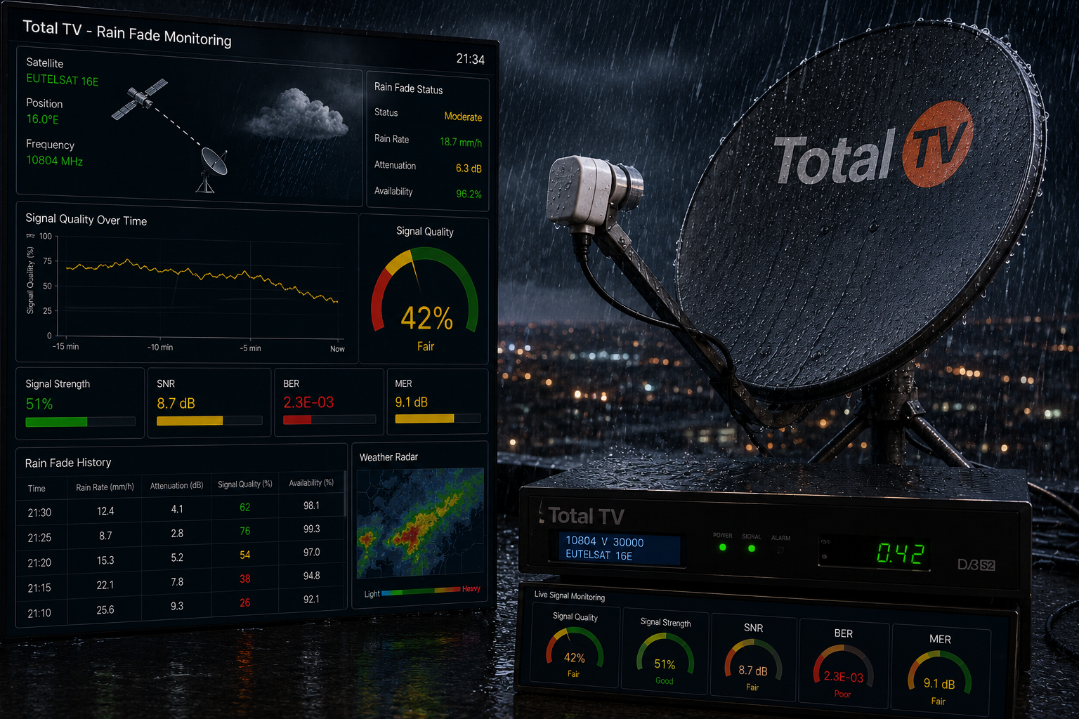 Rain affecting Total TV satellite reception.