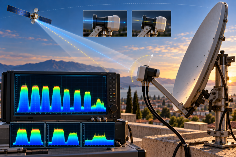 Astra dish fine alignment showing different reception margins across several satellite carriers.